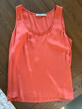 MM Lafleur Coral-Orange Silk Scoop Neck Tank